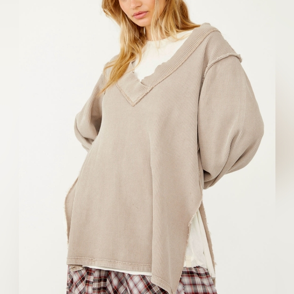 Free People We the Free Asher Thermal Top in Studio Clay Tan Size Small - Picture 1 of 16